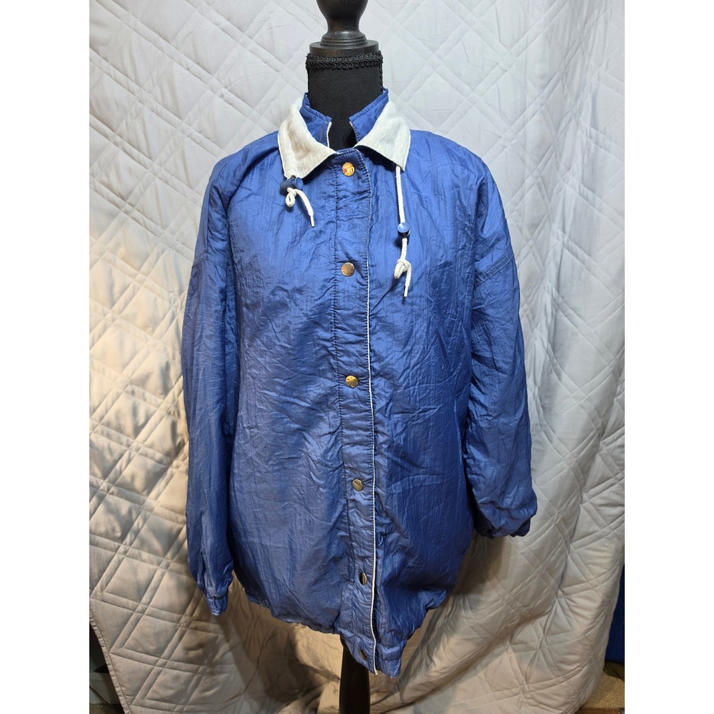 Simply Basic Vintage Reversible Jacket Blue Nylon Grey Jersey Women Medium